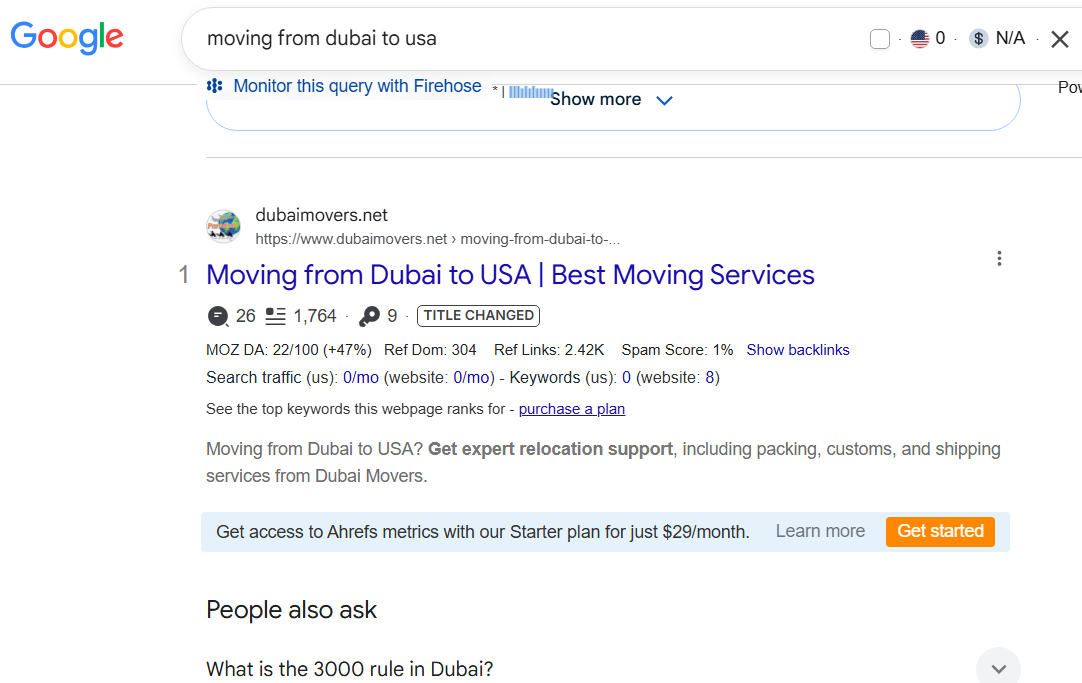 Google Maps and search results for Movers Company UAE showing top rankings